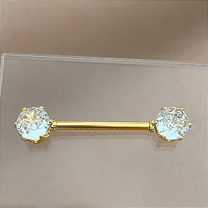 PIERCING MAMILO RETO PEDRAS ZIRCÔNIAS 14MM HASTE AÇO 316L FOLHEADO A OURO 18K SEMIJOIA PARA ATUALIZAÇÃO⭐️