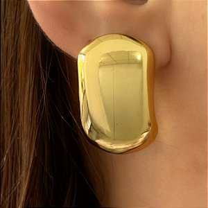 BRINCO RETANGULAR BOLEADO LISO DOURADO AÇO 316L⭐️