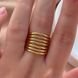 ANEL REGULÁVEL FIOS LISOS DOURADO AÇO 316L⭐️