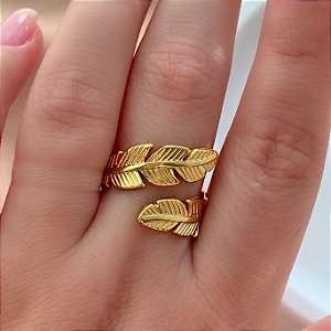 ANEL REGULÁVEL PENA DOURADO AÇO 316L⭐️