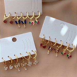 BRINCO KIT ARGOLINHAS ZIRCÔNIAS JOYCE DOURADO BIJU