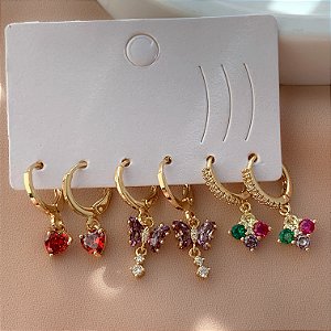 BRINCO KIT ARGOLINHAS ZIRCÔNIAS JOYCE DOURADO BIJU