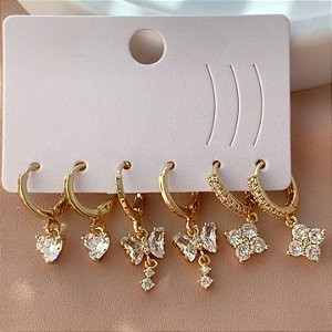 BRINCO KIT ARGOLINHAS ZIRCÔNIAS JOYCE DOURADO BIJU