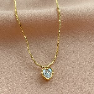 COLAR CORAÇÃO ZIRCÔNIA BORDA BOLINHAS FOLHEADO A OURO 18K⭐️