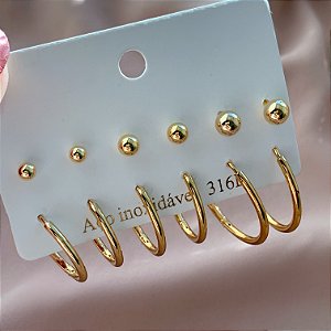 BRINCO KIT ARGOLAS E BOLINHAS DOURADO AÇO 316L⭐️