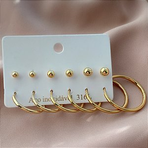 BRINCO KIT ARGOLAS E BOLINHAS DOURADO AÇO 316L⭐️