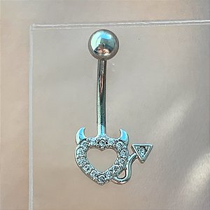 PIERCING UMBIGO CORAÇÃO DIABINHO ZIRCÔNIAS 10MM HASTE AÇO 316L FOLHEADO A RÓDIO SEMIJOIA PARA ATUALIZAÇÃO⭐️
