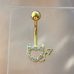 PIERCING UMBIGO CORAÇÃO DIABINHO ZIRCÔNIAS 10MM HASTE AÇO 316L FOLHEADO A OURO 18K SEMIJOIA PARA ATUALIZAÇÃO⭐️