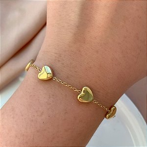 PULSEIRA CORAÇÕES LISOS BOLEADOS DOURADO AÇO 316L⭐️