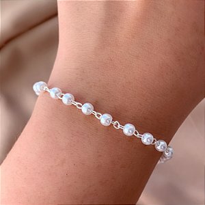 PULSEIRA MINI PÉROLAS CLÁSSICAS FOLHEADO A PRATA⭐️