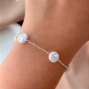 PULSEIRA PÉROLAS ACHATADAS P FOLHEADO A PRATA⭐️