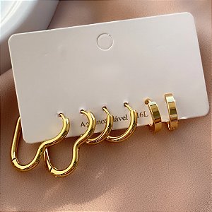BRINCO KIT ARGOLINHAS FORMATOS SOFIA DOURADO AÇO 316L⭐️