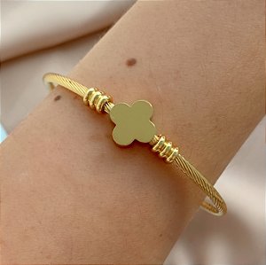 PULSEIRA FIOS TORCIDOS TREVO LISO DOURADO AÇO 316L⭐️