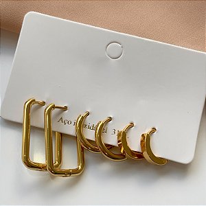BRINCO KIT ARGOLINHAS FORMATOS LÍVIA DOURADO AÇO 316L⭐️