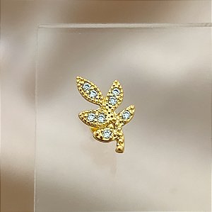 PIERCING CARTILAGEM/TRÁGUS HASTE AÇO 316L RAMINHO ZIRCÔNIAS 6MM FOLHEADO A OURO 18K SEMIJOIA PARA ATUALIZAÇÃO⭐️