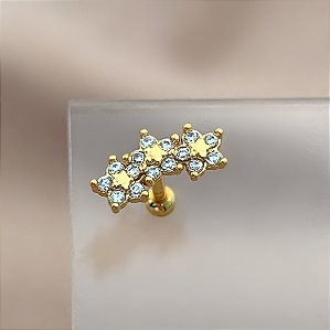 PIERCING CARTILAGEM/TRÁGUS FLORES ZIRCÔNIAS 6MM HASTE AÇO 316L FOLHEADO A OURO 18K SEMIJOIA PARA ATUALIZAÇÃO⭐️