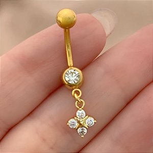 PIERCING UMBIGO BOLINHAS ZIRCÔNIAS 10MM HASTE AÇO 316L FOLHEADO A OURO 18K SEMIJOIA PARA ATUALIZAÇÃO⭐️