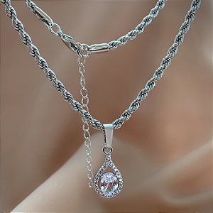 COLAR CORDÃO BAIANO PINGENTE GOTA ZIRCÔNIAS BIJU