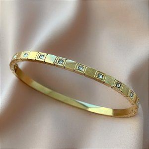 PULSEIRA FINA QUADRADOS ZIRCÔNIAS DOURADO AÇO 316L⭐️