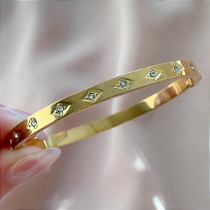 PULSEIRA FINA LOSANGOS ZIRCÔNIAS DOURADO AÇO 316L⭐️