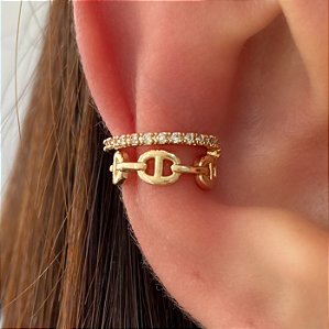 PIERCING FAKE CORRENTE FIO ZIRCÔNIAS DOURADO BIJU
