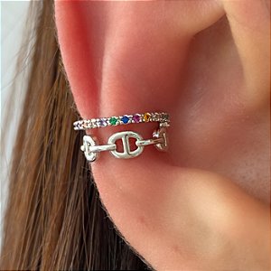 PIERCING FAKE CORRENTE FIO ZIRCÔNIAS PRATEADO BIJU