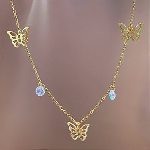 COLAR BORBOLETAS VAZADAS ZIRCÔNIAS DOURADO AÇO 316L⭐️