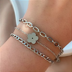 PULSEIRA KIT FLOR E CORRENTES DELICADAS AÇO 316L⭐️