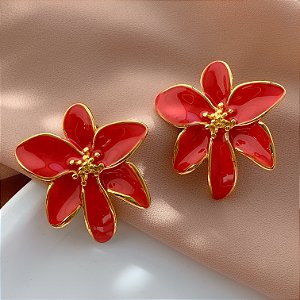 BRINCO FLOR LÍRIO ESMALTADA G1DOURADO AÇO 316L PREMIUM⭐️