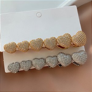 BRINCO KIT ARGOLAS CORAÇÕES FECHADOS CRAVEJADOS EM ZIRCÔNIAS BIJU
