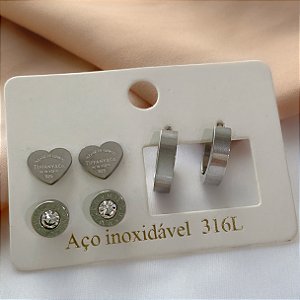 BRINCO KIT CORAÇÃO TIFFANY, ARGOLINHA E ZIRCÔNIA AÇO 316L⭐️