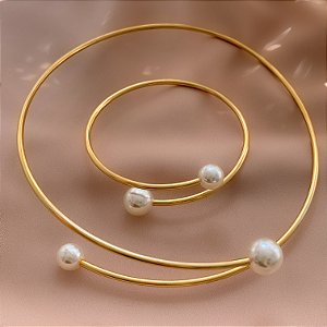 COLAR E PULSEIRA KIT ARO FIO PÉROLA BIJU