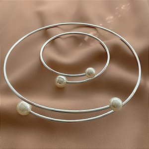 COLAR E PULSEIRA KIT ARO FIO PÉROLA BIJU