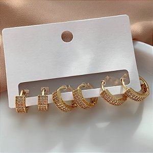 BRINCO KIT ARGOLINHAS ZIRCÔNIAS HELLEN BIJU