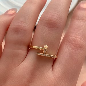 ANEL PREGO ZIRCÔNIAS DOURADO BIJU