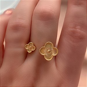 ANEL TREVO DUPLO DOURADO BIJU