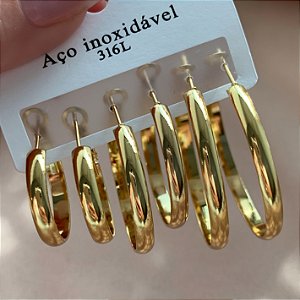 BRINCO KIT ARGOLAS FIO ACHATADO BOLEADO DOURADO AÇO 316L⭐️