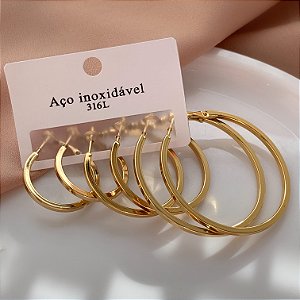 BRINCO KIT ARGOLAS FIO QUADRADO DOURADO AÇO 316L⭐️