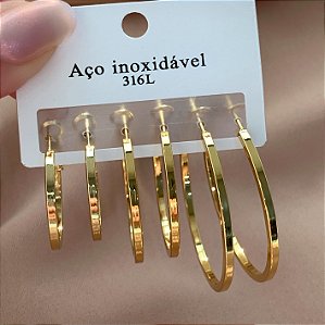 BRINCO KIT ARGOLAS FIO QUADRADO DOURADO AÇO 316L⭐️