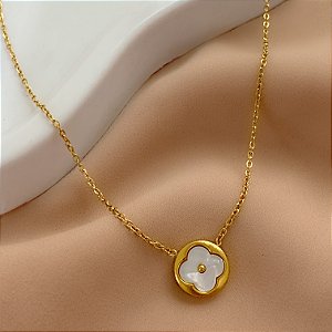 COLAR PINGENTE FLOR MADREPÉROLA DOURADO AÇO 316L⭐️