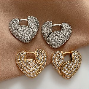 BRINCO ARGOLA CORAÇÃO LUXO ZIRCÔNIA BIJU