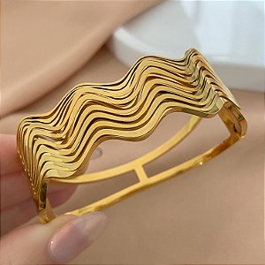 BRACELETE FIOS ONDULADINHOS DOURADO AÇO 316L PREMIUM⭐️