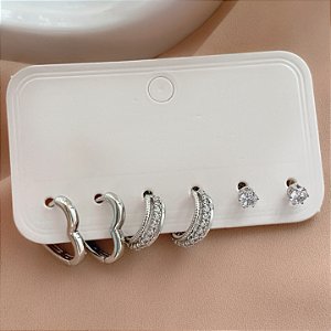 BRINCO KIT ARGOLINHAS LISAS E ZIRCÔNIAS ELLEN BIJU