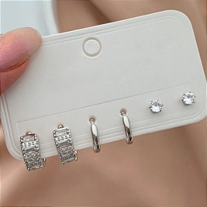 BRINCO KIT ARGOLINHAS LISAS E ZIRCÔNIAS JOANA BIJU