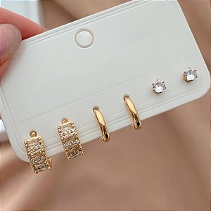 BRINCO KIT ARGOLINHAS LISAS E ZIRCÔNIAS JOANA BIJU