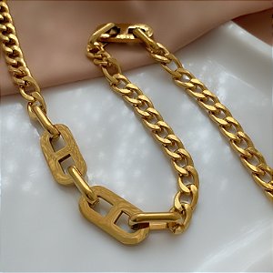 COLAR CORRENTE GROSSA DOURADO AÇO 316L PREMIUM⭐️