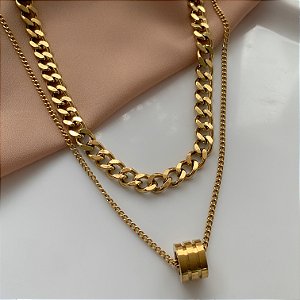 COLAR CORRENTE DUPLA DOURADO AÇO 316L PREMIUM⭐️
