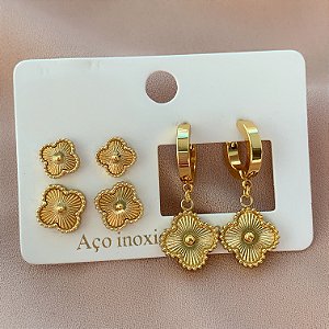 BRINCO KIT TREVOS VARIADOS DOURADO AÇO 316L⭐️
