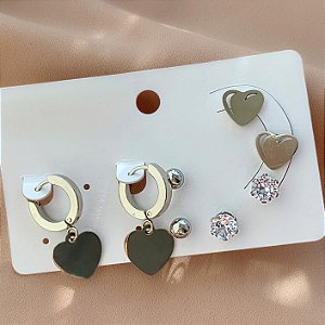 BRINCO KIT CORAÇÕES, BOLINHA E ZIRCÔNIA AÇO 316L⭐️