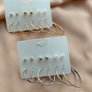 BRINCO KIT ARGOLAS, PÉROLA, BOLINHA E ZIRCÔNIA BIJU
